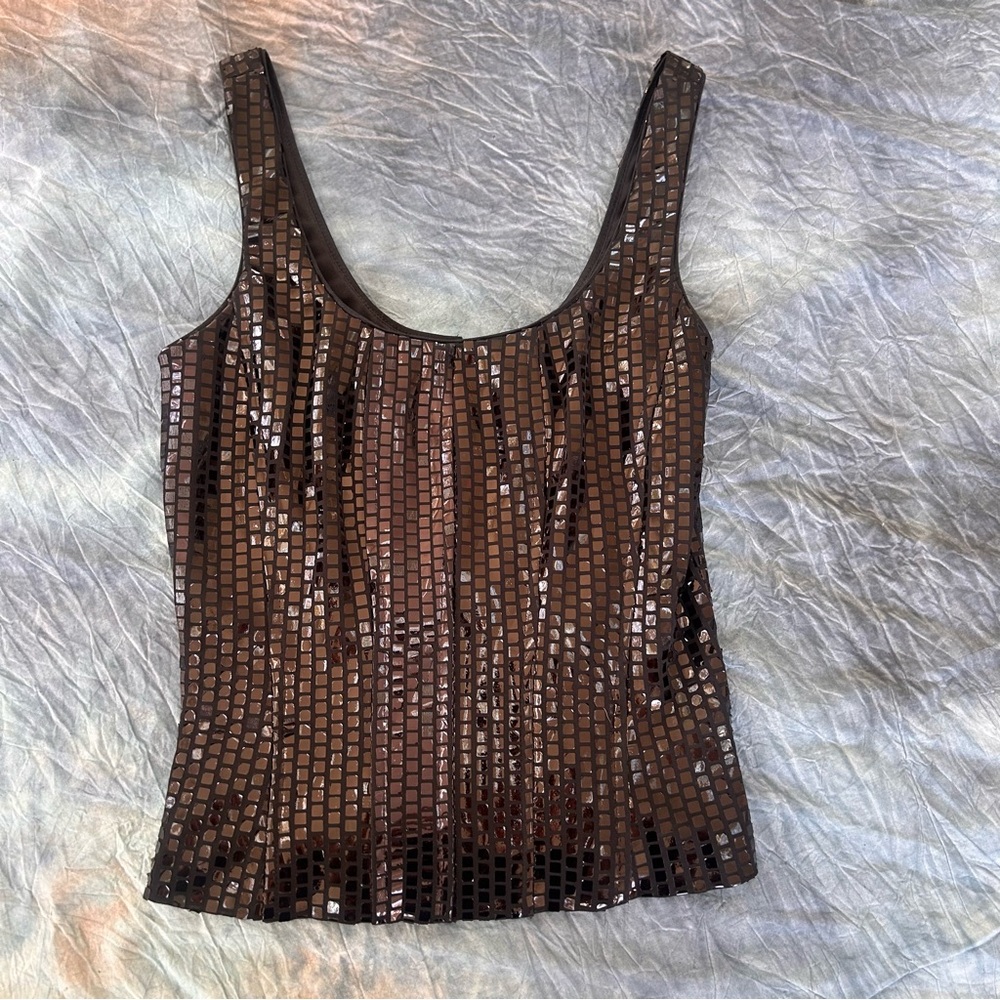 Cache Black Sequin Square-Pattern Tank Top Medium